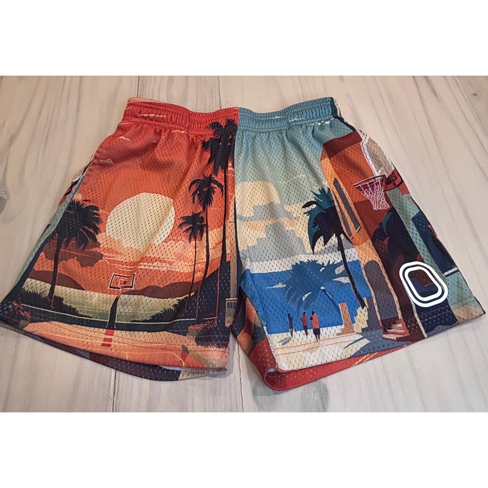 Overtime Mens Medium Mesh Basketball Shorts Venice Beach Sunset Tropical Graphic